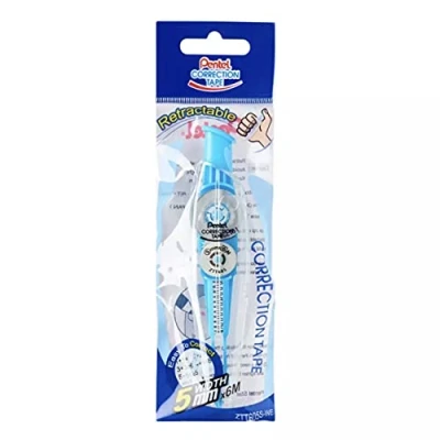 Image de Pentel Correction Tape ZTT605 Ruban correcteur rétractable, bande de 5 mm x 6 m, Corps tranparent et bleu ciel