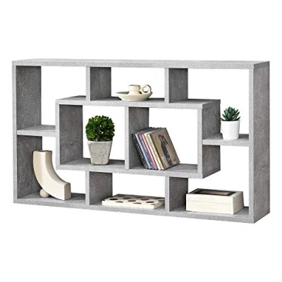 Image de [en.casa] Meuble Mural Design Étagère Flottante Stylée 8 Compartiments de Rangement Capacité Charge 9 kg Panneau Particules Mélaminé 85 x 16 48 cm Effet Béton