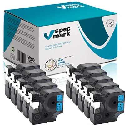 Image de specmark compatible avec DYMO D1 45806 S0720860 19 mm x 7 m, lot de 10 pièces, noir sur bleu, pour imprimante LM Label Manager LP Point LW Writer DUO