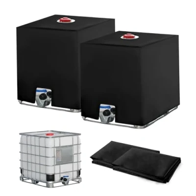Image de 2PC Bache pour Cuve IBC 1000l, Bâche Recuperateur d Eau de Pluie, Anti UV Poussière Reservoir d&#039;eau, Couvercle Housse Protection 116 x 100 120 cm, Noir