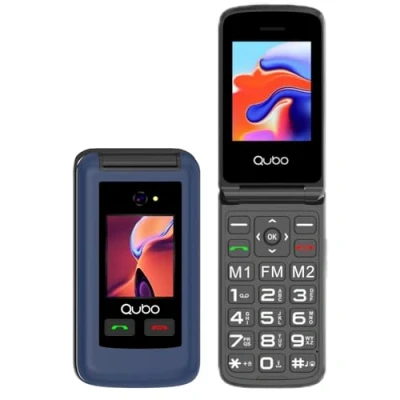 Image de Qubo GSM Téléphone Portable Senior,Flip avec Grands Boutons, Volume Élevé, Fonction SOS, écran de 2.4+1.77&quot;, Contacts Images et Appel Rapide,Téléphone à Clapet Bleu