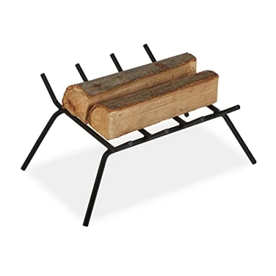Image de Relaxdays Porte bûches, Fer forgé, Support avec Pieds, Rectangle, Robuste HxLxP: 20x45,5x36cm, cheminée, Noir