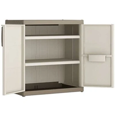 Image de Keter Armoire Basse Excellence de Rangement en Résine Multifonctions Étagères Modulables, Pieds Surélevés Cuisine, Garage, Atelier, Placard 65 x 45 97 cm Sable/Terre
