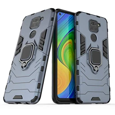 Image de Coque pour Xiaomi Redmi Note 9 Housse Antichoc avec Anneau Rotatif Aimant Etui Magnétique Rigide Dure Armure Bague Support Renforcée (Xiaomi 9, Marine)