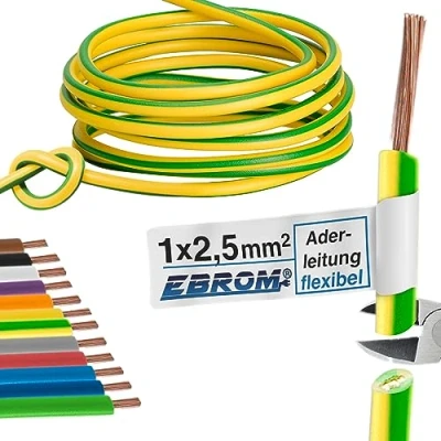 Image de Câble Conducteur flexible unique Gaine en PVC H07V K 2,5 mm² Couleur : vert jaune Plusieurs longueurs disponibles par incréments de 5 m Longueur 15