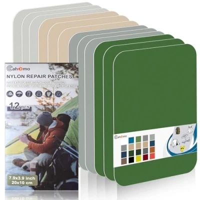 Image de Patch en nylon autocollant, Cahomo 12 Pièces 20X10 cm de réparation imperméable tissu autocollant reparation, pour veste, tentes, doudoune, sac couchage, sacs à dos Couleur D