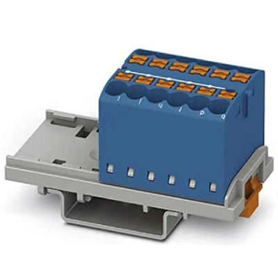 Image de PHOENIX CONTACT PTFIX 12X2.5 NS35 BU Bloc de distribution vertical 690V 24A Nombre bornes 12 Section 0.14mm² 4mm² AWG 26 Largeur 28.6mm Bleu 8 Pièces