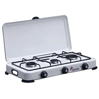 Image de INTEC Réchaud à Gaz 3 feux 4100W Brûleurs fonte amovibles Grille et Couvercle Plaque de Cuisson Butane ou Propane