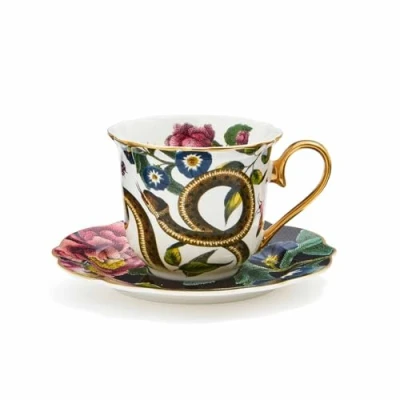 Image de Spode Creatures of Curiosity Tasse à thé et soucoupe Motif serpent Noir