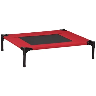Image de PawHut Lit surélevé pour Chiens Chats Animaux de Compagnie Tissu Oxford textilène Micro perforé 76 x 61 18 cm Rouge et Noir