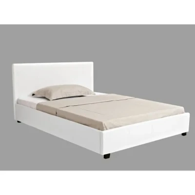 Image de Habitat et Jardin Lit Double Carla en Simili Blanc avec Coffre Rangements 140 x 190 cm Cadre de 2 Places Design Sommier à Lattes Tête Inclus
