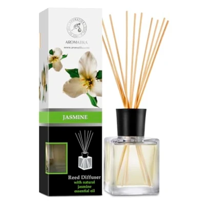 Image de Diffuseur Parfum de Jasmine 200ml avec Huile Essentielle Naturelle Jasmin Fragrance Fraîche et Durable Kit Cadeau 10 Bâtonnets Bambouv Atomiseur