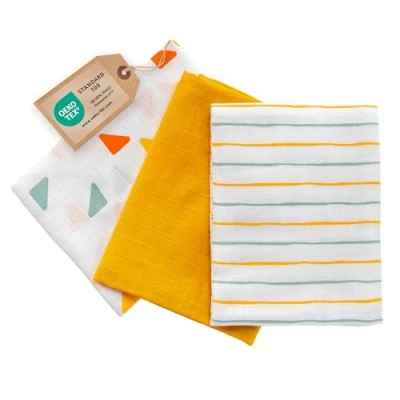 Image de LaLoona Lot de 3 Langes Coton Bébé 70x70 cm, Lange Bebe Doux en Mousseline, Multi Usage, Débarbouillette Lavable Testée OekoTex Blanc Jaune Vert