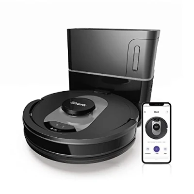 Image de Shark AI 360 Aspirateur Robot Auto Vidant, Jusqu&#039;à 120 Minutes d&#039;Autonomie, Station de Vidage, Pour Tous Les Tapis Et Sols Durs, Commandes Manuelles Application Connectée, Noir/Argent, RV2500SEU