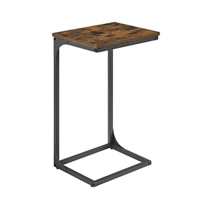 Image de VASAGLE table d&#039;appoint en forme de C, chevet, canapé, avec structure métal, industrielle, pour salon, chambre à coucher, marron rustique et noir LET353B01