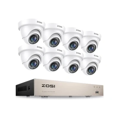 Image de ZOSI Système de vidéosurveillance vidéo DVR Full HD 8CH 1080P avec 8 caméras Surveillance dôme Blanches 2 MP sans Disque Dur, Vision Nocturne Infrarouge 24 m