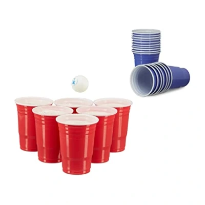 Image de Relaxdays Gobelets en plastique pour bières, set de 100, volume 473 ml / 16 oz, idéaux les fêtes, rouge/bleu