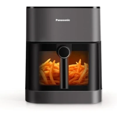 Image de Panasonic AirFryer Friteuse sans huile NF CC500SXE avec Hublot, 5L, 80 200C, Minuterie Numérique et Écran LCD, Vapeur Douce, 11 Préréglages, Nettoyage Facile, Gris Mat