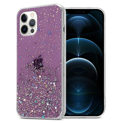 Image de Coque pour Apple iPhone 12 / PRO en Violet avec paillettes Housse de protection Étui silicone TPU flexible scintillantes Neuf