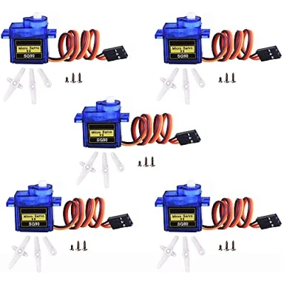 Image de MMOBIEL Kit de Micro servomoteur SG90 5 pièces 9 g pour Drone RC/Voiture/Avion/hélicoptère/véhicules/Robots/Compatible avec Les projets Arduino et Raspberry Pi