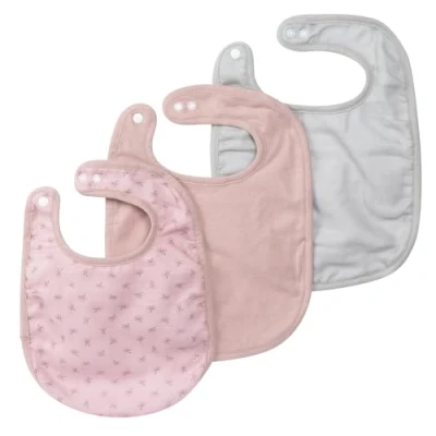 Image de roba Set de 3 Bavoirs Naissance Bébé en Coton Bio &quot;Lil Planet&quot; Ajustable 23 x 30 cm Certifié Gots Bouton Pression Rose/Mauve