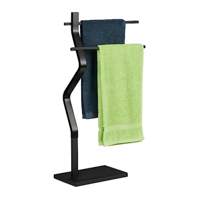 Image de Relaxdays Porte Serviettes au Design Original, 2 Barres en métal, Acier et MDF, H x L P : 85 43,5 20 cm, Noir