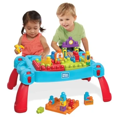 Image de MEGA Bloks La Table d&#039;apprentissage Bleue avec Blocs de Construction et 2 véhicules, 30 pièces, Jouet pour bébé Enfant 1 à 5 Ans, FGV05