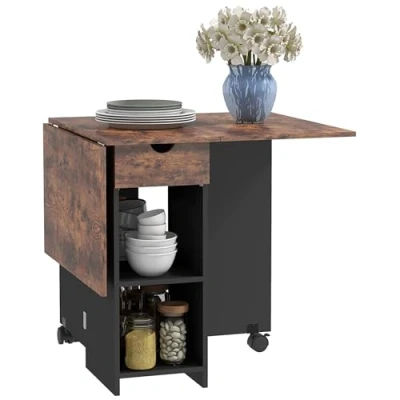 Image de HOMCOM Table à Manger Pliante, de Cuisine Extensible, pour 2 4 Personnes, avec abattants, Petits espaces, rectangulaire, Design Moderne, Brun Rustique et Noir