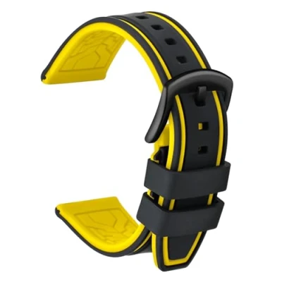 Image de ULLCHRO Bracelet Montre Remplacer Silicone Bicolore 20, 22, 24, 26mm Caoutchouc avec Acier Inoxydable Boucle Noir (26mm, et Jaune)