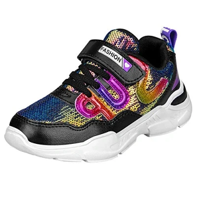 Image de HSNA Baskets Mode Fille Légères Chaussures Scratch Sneakers Paillettes pour Fille(a1 Noir 37 EU)