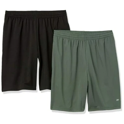 Image de Amazon Essentials Short Léger À Coupe Ample en Textile Technique Haute Performance (Grandes Tailles Disponibles) Homme, Lot de 2, Noir/Vert Olive, L