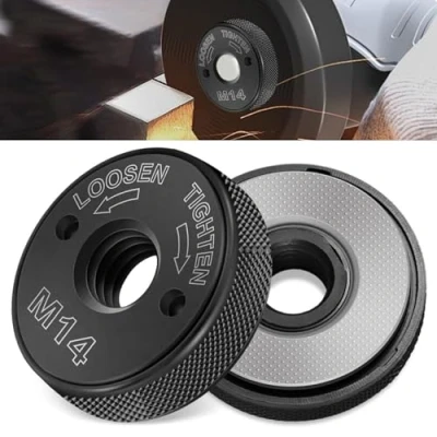 Image de Elfinfi 2 Pièces M14 Ecrou Meuleuse pour AEG, Metabo, Flex, Black &amp; Decker, Dewalt, Hitachi et Plus Encore, se Fixe Libère Rapidement Sans Outils, Convient à la Plupart des Meuleuses d&#039;angle