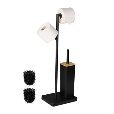 Image de Relaxdays Serviteur WC, Non Fixe, Porte Rouleau, mélange de matériaux, H x L P : 71 23 18 cm, Blanc et Nature