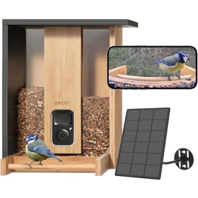 Image de Birdfy Mangeoire à Oiseaux en Bambou avec Caméra et Panneau Solaire, extérieure d&#039;observation des Vision Nocturne Capture Auto Images/Vidéos Notification Instantanée