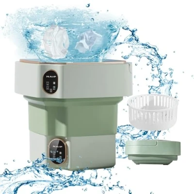 Image de Machine à Laver Portable 12L, Mini pliable avec essorage,Portable Mobile Ultrasons,pour les sous vêtements, chaussettes et petits objets Camping Voyage ﻿ (Vert)