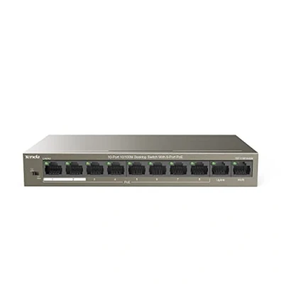 Image de Tenda Switch PoE 10 Ports 10/100 Mbps aves 8 PoE, Ethernet, 6KV Contre Foudre, Plug and Play, QoS, Idéal pour la Maison, Les PME et Supermarchés(TEF1110P 63W)