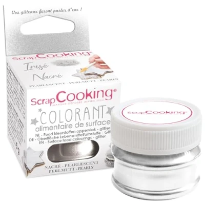 Image de ScrapCooking Colorants de Surface Nacré Colorant Alimentaire Poudre Irisée Argent Clair Pour Pâtisseries, Biscuits, Macarons, Chocolats &amp; Pâte à Sucre 4077