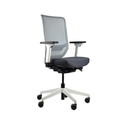 Image de Trendoffice TO Sync Pro Chaise de Bureau Ergonomique avec Accoudoirs Design Moderne Home Office Certifié Environnement by Dauphin (Blanc/Gris, Dossier en Filet)