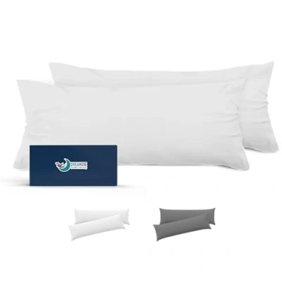 Image de Dreamzie Taie de Traversin 40x135 Lot 2 en Microfibre Certifiée Oeko Tex Housse 135x40 Douce Et Brossée, Toucher Peau Pêche Blanc Albâtre