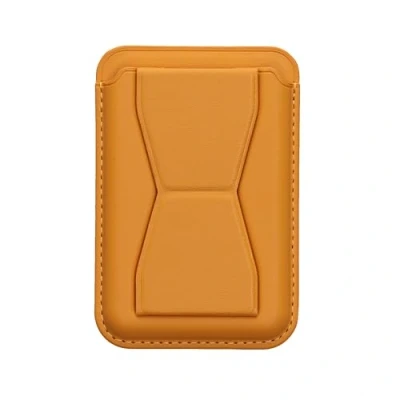 Image de kwmobile Porte carte autoadhésif smartphone Pochette autocollante en similicuir pour 2 cartes avec fonction support et doigt jaune