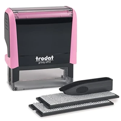Image de Trodat Printy 4913 Tampon auto encreur personnalisable par vous Rose pastel Peut être changé plusieurs fois Encre noire Taille d&#039;impression 57 x 21 mm Max 6 lignes de texte