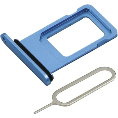 Image de MMOBIEL Tiroir Carte SIM de Rechange Compatible avec iPhone 13 6.1 inch 2021 INCL. Joint en Caoutchouc et l&#039;épingle Support Bleu