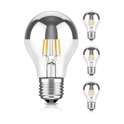 Image de ledscom.de 4 ampoules LED E27, A60, blanc chaud (2700 K), 4,1 W, 461lm, miroir de tête (argent)