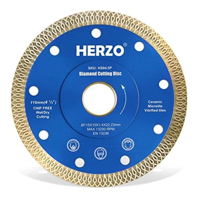 Image de HERZO Disque Diamant 115mm, Lame Diamantée pour Tronçonner les Carreaux, le Marbre, Granit et Calcaire, Carrelage