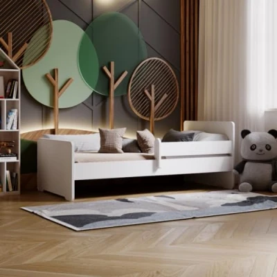Image de KOBI lit Enfant Max Blanc avec Balustrade, Matelas, Cadre 140x70 pour Une Fille et Un garçon Ensemble Chambre d&#039;enfant