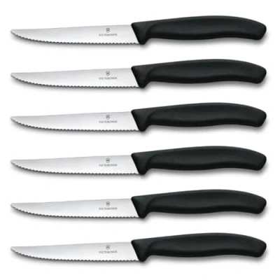 Image de Victorinox, Set de Couteaux à Steak Swiss Classic, 6 Pièces, Lame très Tranchante, Tranchant Denté, 11 cm, Manche Synthétique Robuste, Acier Inoxydable, Noir