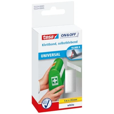 Image de tesa On &amp; Off Bande Auto Agrippante Ruban Agrippant Adhésif pour la Fixation Rapide des Objets Légers Blanc, 2 cm x 100