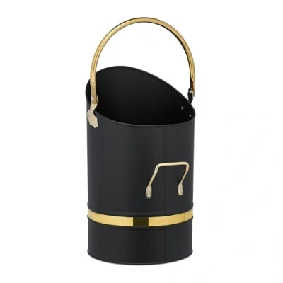 Image de Relaxdays Charbonnière, 12 litres, Fer, avec Anse et poignée, Seau à Charbon, cheminée ou Grill, remplir, Noire/dorée