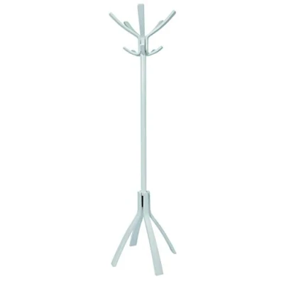 Image de Porte Manteau sur Pied Bois 10 Patères Base Stable Lestée Montage Facile Tête Rotative Grande Capacité et Support Blanc Idéal Bureau Entrée Maison ALBA