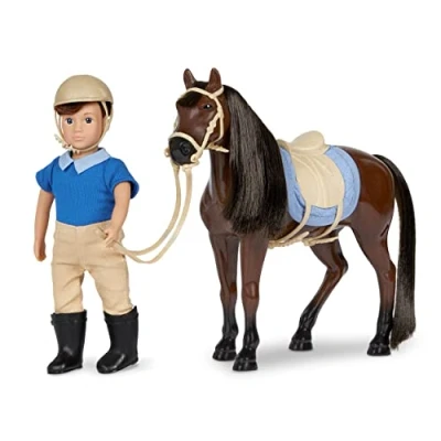 Image de Lori Dolls Brian &amp; Barnaby Mini poupée garçon et Cheval Jouet de 6 Pouces Pur Sang Baie foncée Ensemble avec vêtements, Animaux Accessoires Jeu pour Enfants, 3 Ans +